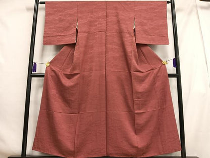 平和屋着物■上質な色無地　風景地紋　銀朱色　正絹　逸品　AABG5194oa