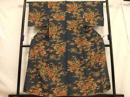 平和屋着物■上質な小紋　型染め　草花文　正絹　逸品　AABG5199oa
