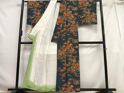 平和屋着物■上質な小紋　型染め　草花文　正絹　逸品　AABG5199oa