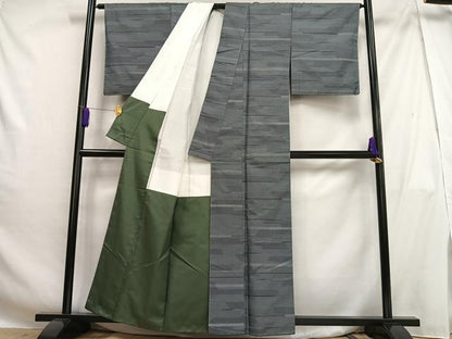 平和屋着物■上質な紬　120亀甲　横段吉祥文　正絹　逸品　未使用　AABG5200oa