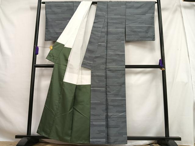 平和屋着物■上質な紬　120亀甲　横段吉祥文　正絹　逸品　未使用　AABG5200oa