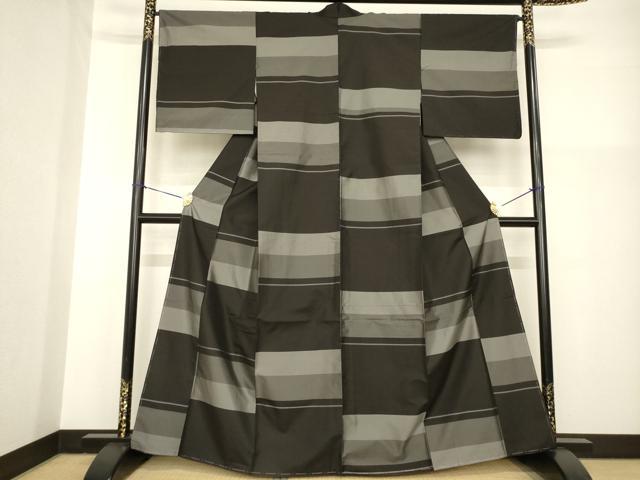 平和屋着物●本場縞大島紬　横段文　正絹　逸品　AABG5202ck