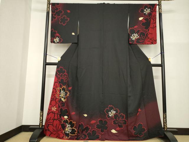 平和屋着物●訪問着　駒刺繍　舞花文　金彩　正絹　逸品　AABG5203ck