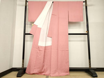 平和屋着物●京加賀友禅　百貫達雄　色無地　薄紅色　正絹　逸品　AABG5206ck