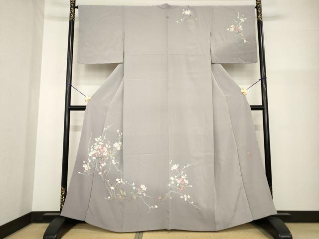 平和屋着物●京加賀友禅　百貫達雄　訪問着　枝花文　銀座おゝぎ屋扱い　正絹　逸品　AABG5209ck