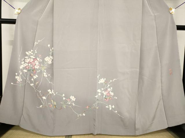 平和屋着物●京加賀友禅　百貫達雄　訪問着　枝花文　銀座おゝぎ屋扱い　正絹　逸品　AABG5209ck