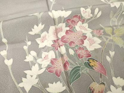 平和屋着物●京加賀友禅　百貫達雄　訪問着　枝花文　銀座おゝぎ屋扱い　正絹　逸品　AABG5209ck