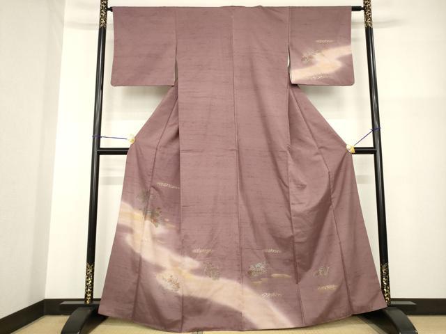 平和屋着物●訪問着　紬地　地紙花文　暈し染め　金銀彩　正絹　逸品　AABG5211ck