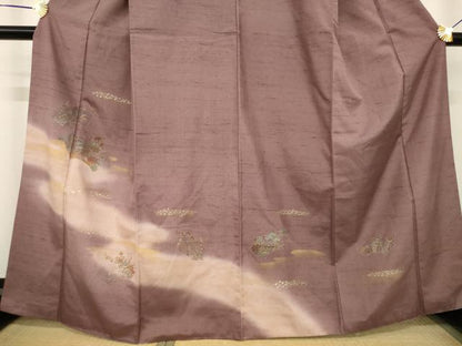 平和屋着物●訪問着　紬地　地紙花文　暈し染め　金銀彩　正絹　逸品　AABG5211ck