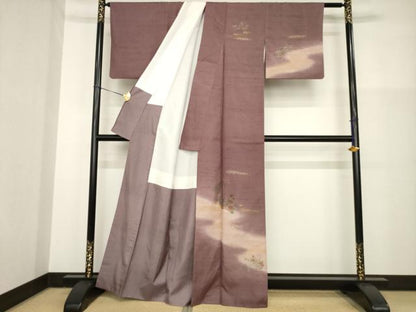 平和屋着物●訪問着　紬地　地紙花文　暈し染め　金銀彩　正絹　逸品　AABG5211ck