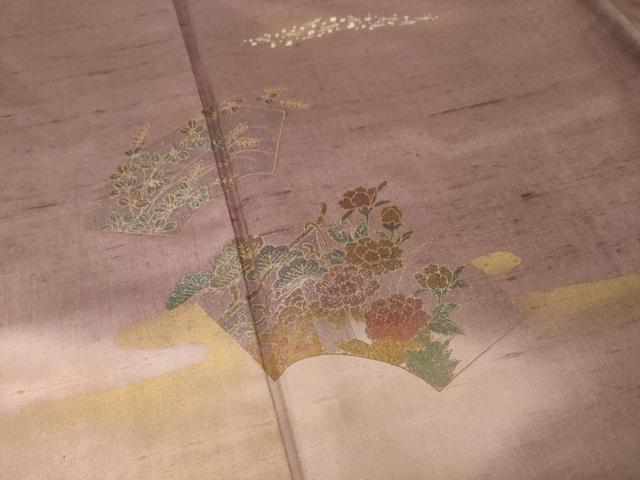 平和屋着物●訪問着　紬地　地紙花文　暈し染め　金銀彩　正絹　逸品　AABG5211ck