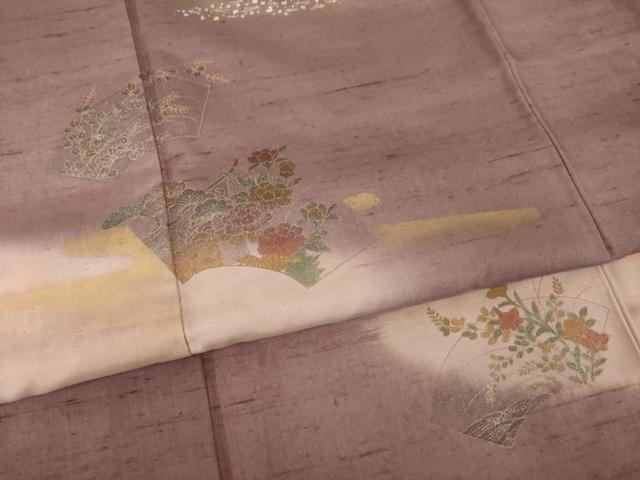 平和屋着物●訪問着　紬地　地紙花文　暈し染め　金銀彩　正絹　逸品　AABG5211ck