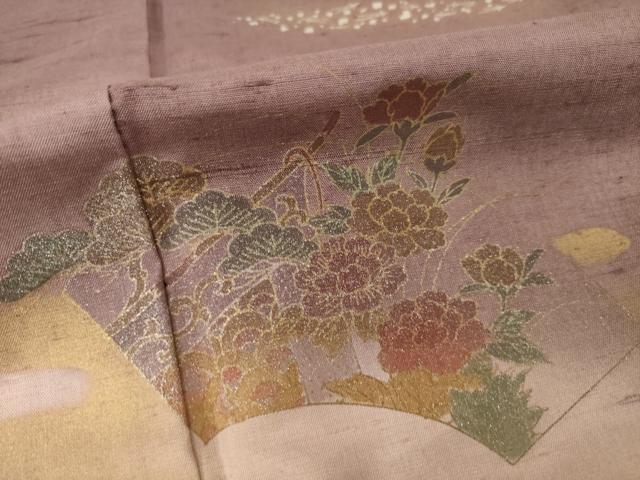 平和屋着物●訪問着　紬地　地紙花文　暈し染め　金銀彩　正絹　逸品　AABG5211ck