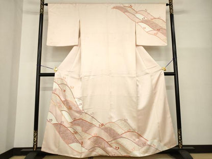 平和屋着物●十日町老舗ブランド　吉澤友禅　吾妻徳穂　訪問着　駒刺繍　立波文　金彩　正絹　逸品　AABG5216ck
