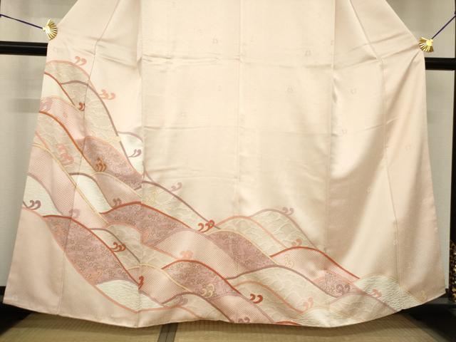 平和屋着物●十日町老舗ブランド　吉澤友禅　吾妻徳穂　訪問着　駒刺繍　立波文　金彩　正絹　逸品　AABG5216ck