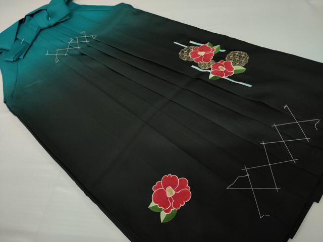 平和屋着物●女性　行灯袴　刺繍　椿　暈し染め　金糸　洗える着物　未使用　AABG5220ck
