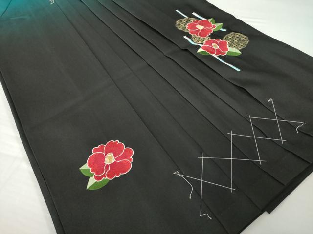 平和屋着物●女性　行灯袴　刺繍　椿　暈し染め　金糸　洗える着物　未使用　AABG5220ck