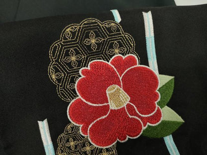 平和屋着物●女性　行灯袴　刺繍　椿　暈し染め　金糸　洗える着物　未使用　AABG5220ck