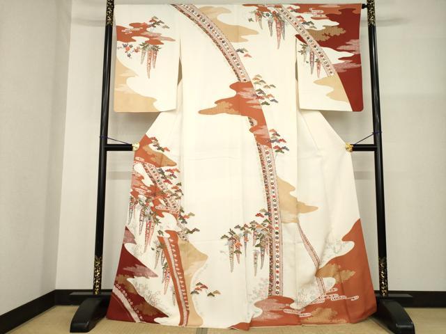 平和屋着物●訪問着　駒刺繍　吉祥花文　金彩　正絹　逸品　AABG5227ck