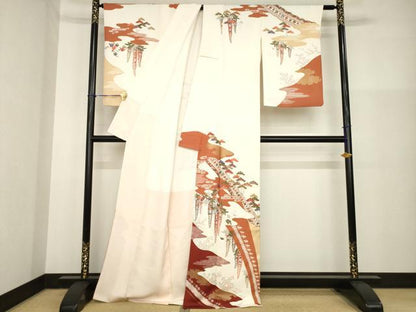 平和屋着物●訪問着　駒刺繍　吉祥花文　金彩　正絹　逸品　AABG5227ck