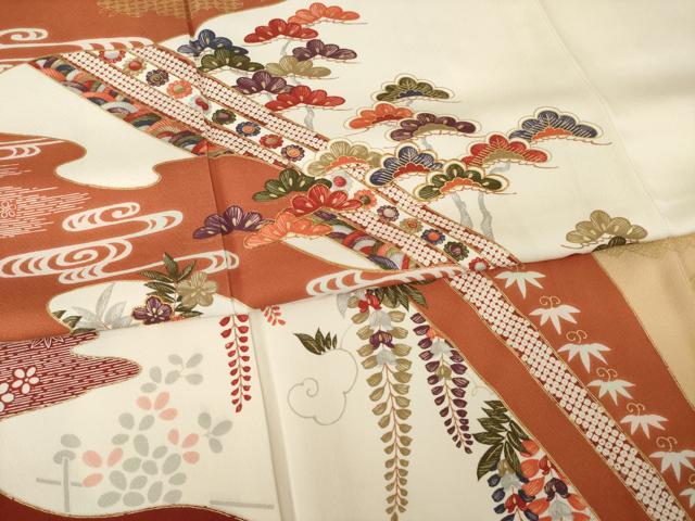 平和屋着物●訪問着　駒刺繍　吉祥花文　金彩　正絹　逸品　AABG5227ck