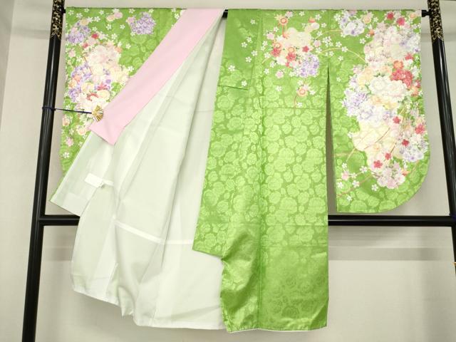 平和屋着物●小振袖　二尺袖　舞花文　暈し染め　金彩　金通し地　洗える着物　AABG5230ck