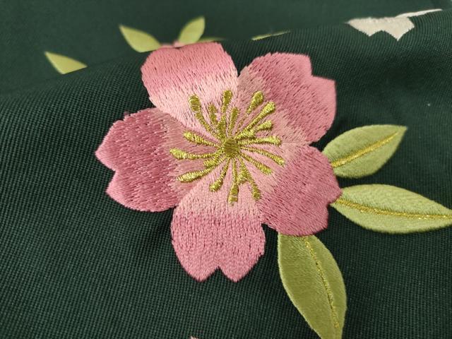 平和屋着物●女性　行灯袴　総刺繍　舞桜文　黒緑色　金糸　逸品　AABG5233ck