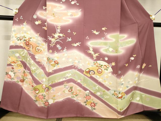平和屋着物●創業460年・千總　訪問着　駒刺繍　地紙花蝶文　暈し染め　金彩　正絹　逸品　AABG5250ck