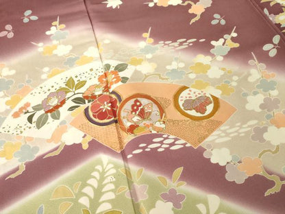 平和屋着物●創業460年・千總　訪問着　駒刺繍　地紙花蝶文　暈し染め　金彩　正絹　逸品　AABG5250ck