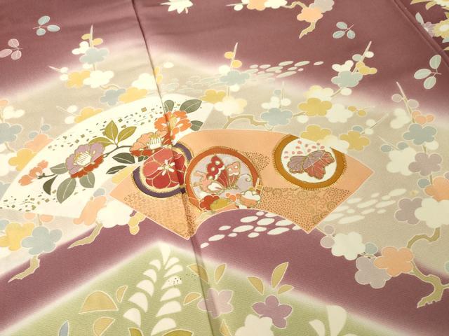 平和屋着物●創業460年・千總　訪問着　駒刺繍　地紙花蝶文　暈し染め　金彩　正絹　逸品　AABG5250ck