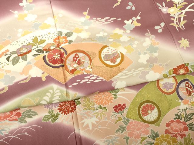 平和屋着物●創業460年・千總　訪問着　駒刺繍　地紙花蝶文　暈し染め　金彩　正絹　逸品　AABG5250ck