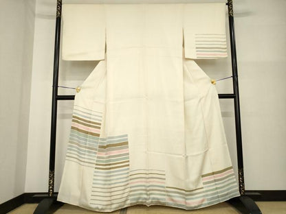 平和屋着物●訪問着　横段文　正絹　逸品　AABG5253ck