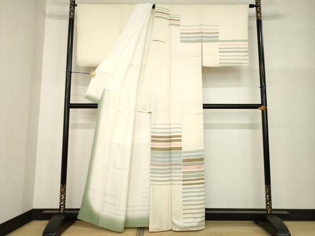 平和屋着物●訪問着　横段文　正絹　逸品　AABG5253ck