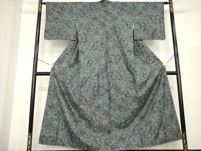 平和屋着物●本場大島紬　辻が花　カタス9マルキ　草花文　正絹　逸品　AABG5256ck