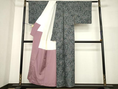 平和屋着物●本場大島紬　辻が花　カタス9マルキ　草花文　正絹　逸品　AABG5256ck