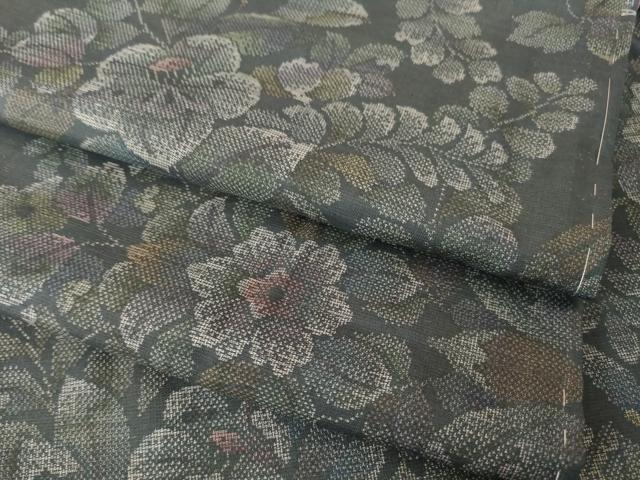 平和屋着物●本場大島紬　辻が花　カタス9マルキ　草花文　正絹　逸品　AABG5256ck