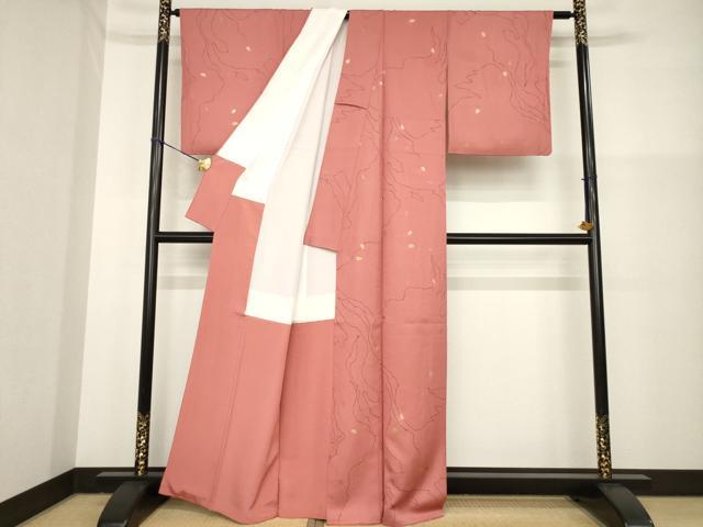 平和屋着物●上質な小紋　流水花文　金彩　井筒屋謹製　たとう紙付き　正絹　逸品　AABG5257ck