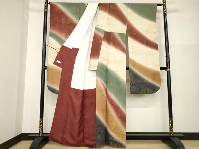 平和屋着物●豪華振袖　松尽くし　寿光織　暈し染め　金通し地　やまと誂製　正絹　逸品　AABG5258ck