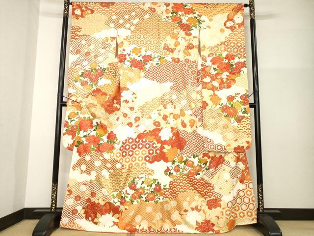 平和屋着物●豪華振袖　駒刺繍　雲重ね吉祥花文　金彩　正絹　逸品　AABG5259ck