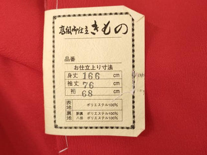 平和屋着物●小振袖　二尺袖　茜色　ロング丈　洗える着物　未使用　AABG5263ck
