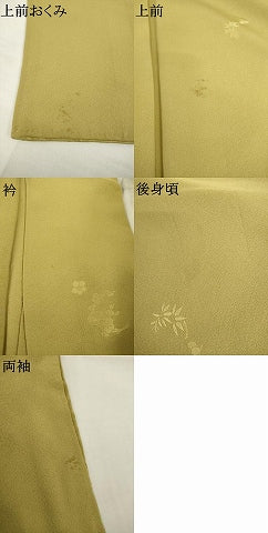 平和屋着物●本加賀友禅作家　柿本市郎　色無地　花丸地紋　榛色　反端付き　正絹　逸品　AABG5264ck