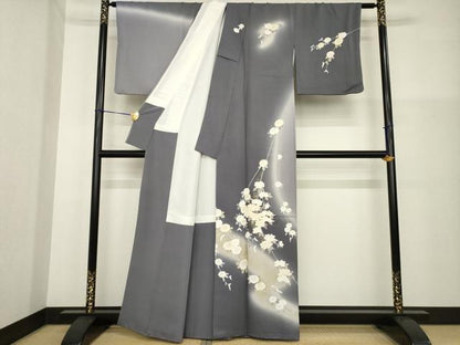 平和屋着物●訪問着　友禅　駒刺繍　枝花文　暈し染め　金彩　正絹　逸品　AABG5272ck