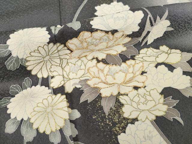 平和屋着物●訪問着　友禅　駒刺繍　枝花文　暈し染め　金彩　正絹　逸品　AABG5272ck