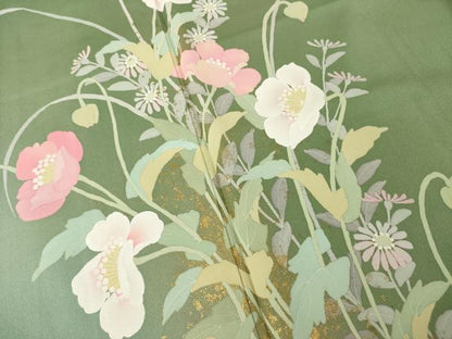 平和屋着物●訪問着　昨夏物　祐子　手描き　草花文　暈し染め　金彩　正絹　逸品　AABG5273ck