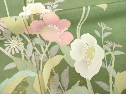 平和屋着物●訪問着　昨夏物　祐子　手描き　草花文　暈し染め　金彩　正絹　逸品　AABG5273ck