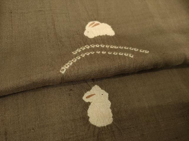 平和屋着物●赤城紬　絞り　うさぎと亀　正絹　逸品　AABG5274ck
