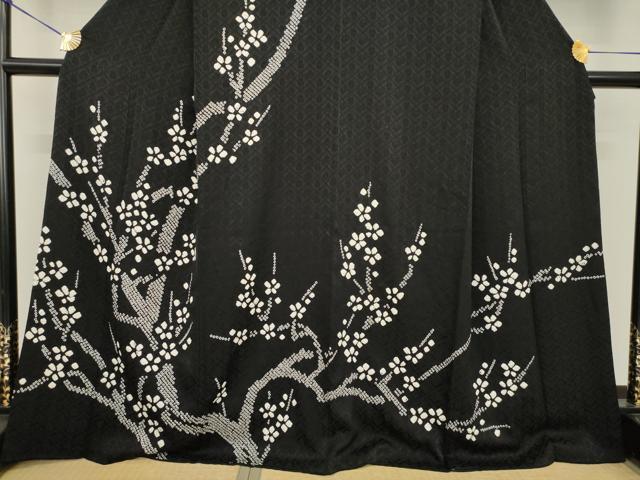 平和屋着物●訪問着　総絞り　枝花文　黒地　正絹　逸品　AABG5275ck