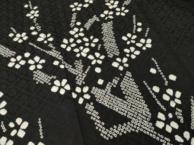 平和屋着物●訪問着　総絞り　枝花文　黒地　正絹　逸品　AABG5275ck