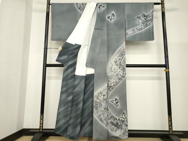 平和屋着物●絞り染色作家　藤井浩　訪問着　絞り　流水舞蝶文　正絹　逸品　AABG5276ck