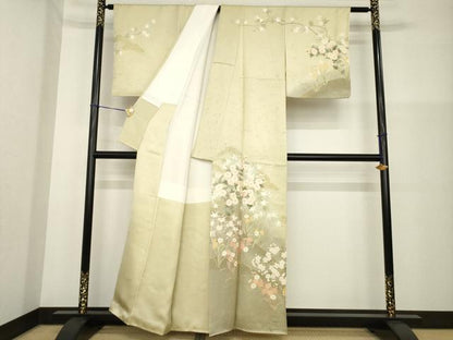 平和屋着物●訪問着　草花文　暈し染め　金彩　正絹　逸品　AABG5278ck